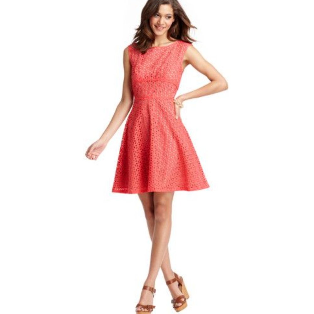 LOFT Eyelet Fit & Flare Sleeveless Dress